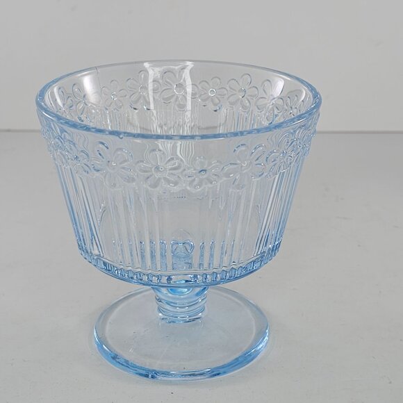 Daisy Flower Glass Dessert Pedestal Cups Set of 4 Blue Green PInk - Picture 3 of 12